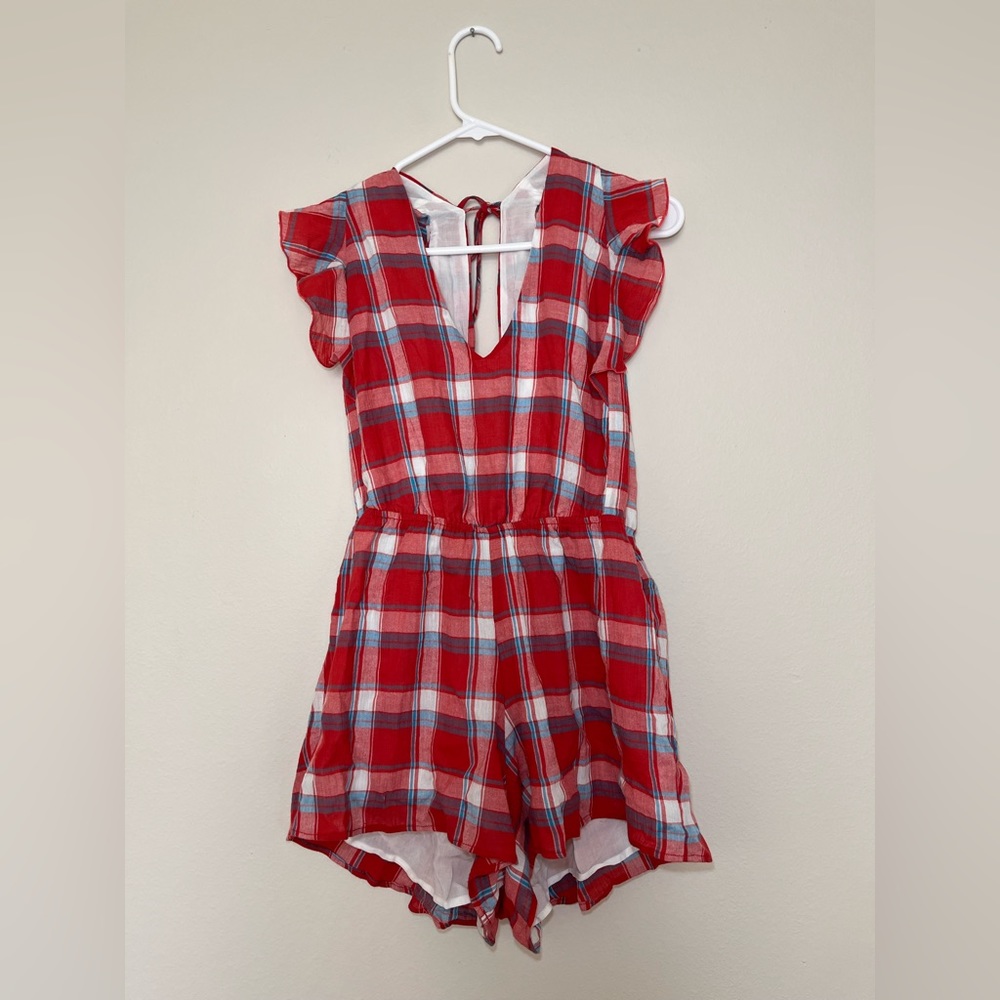 Blue Life Ruffled Checkered Playsuit
